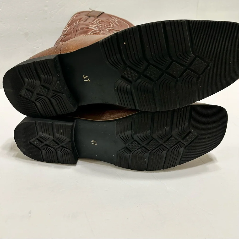 Lishan men’s Western brown cowboy boots embroidered mid calf  size 11/EU47 - Picture 6 of 7